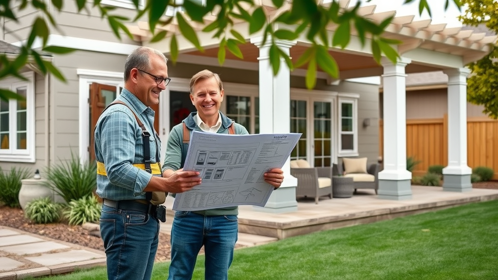 Home improvement contractors West Sacramento, CA discussing sunroom project