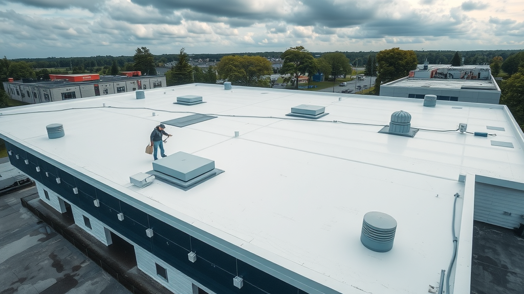 Flat roof inspections and repairs on commercial building using TPO membrane