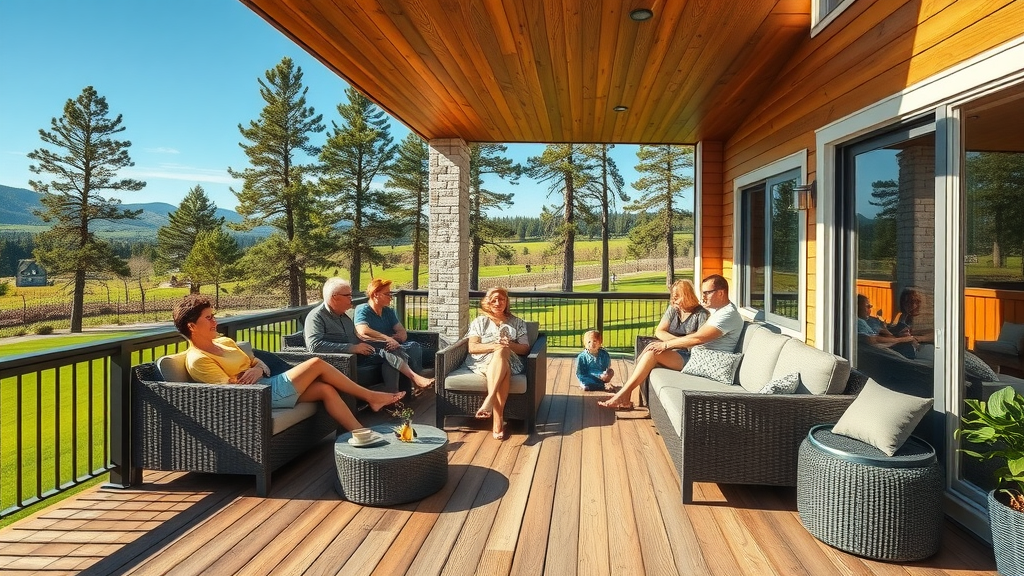 Wrap-around deck by Dynamic Decks Inc. Spokane Washington, friends enjoying modern outdoor living