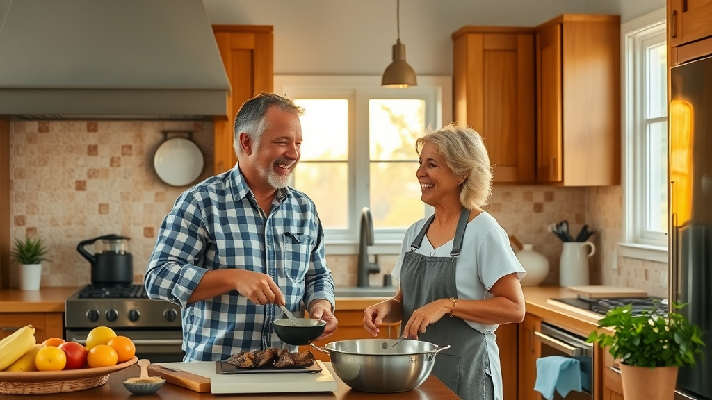 Austin TX kitchen remodel showing couple enjoying newly renovated space.