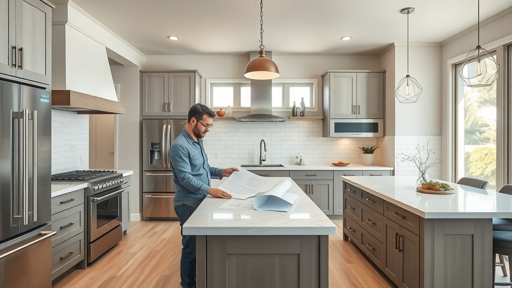 Remodeling company planning San Diego kitchen renovation with client