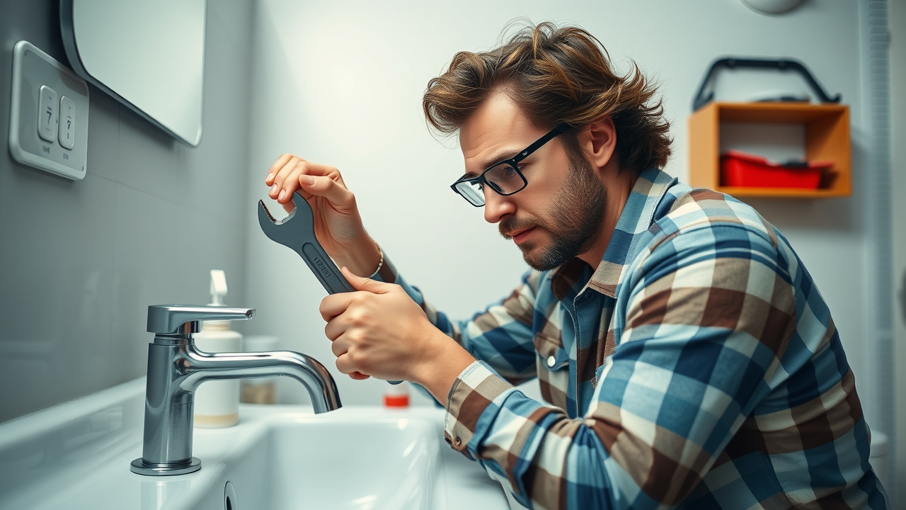efficient homeowner fixing leaking faucet, DIY home repairs cost savings, modern bathroom