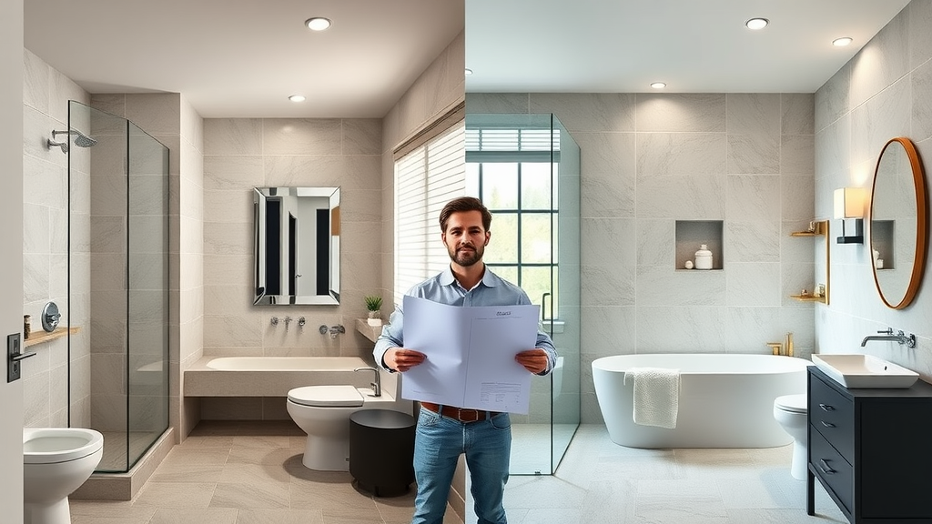 Bathroom before and after remodel in Citrus Heights, remodeler with blueprint