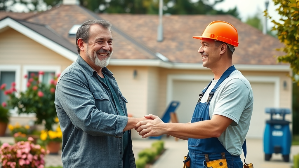 Homeowner happy after comprehensive roof replacement services completion.