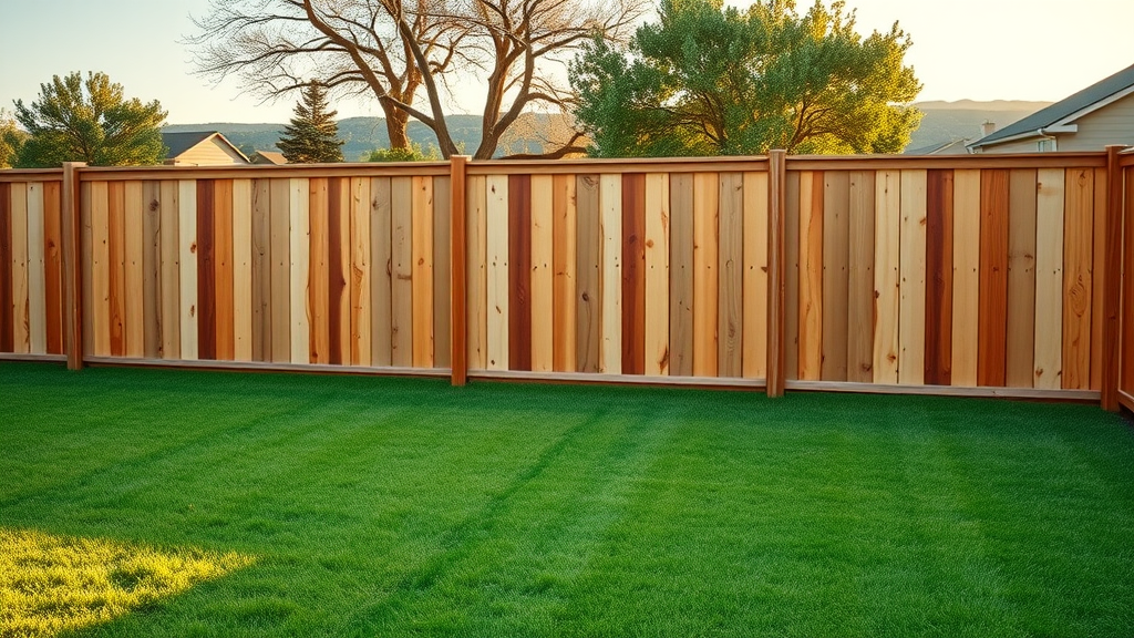 Backyard with new wooden privacy fence in Austin, bathed in warm sunlight