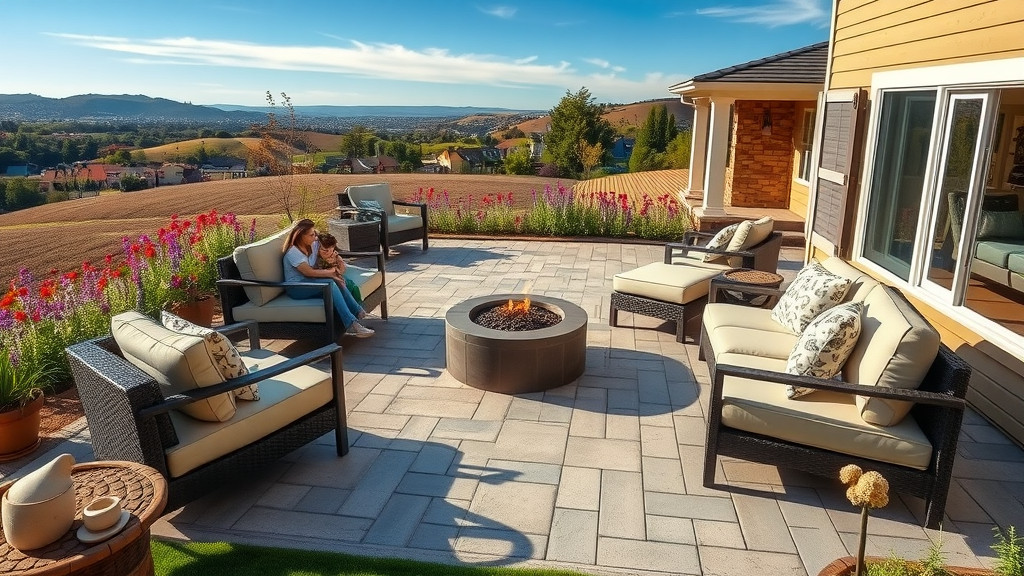Elegant paver patio installed in Richmond, California backyard with modern outdoor setup