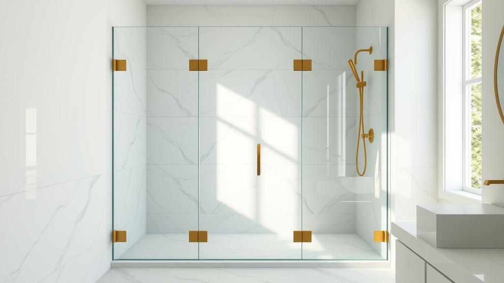 Modern glass shower door installation in Valencia, CA, bright elegant bathroom