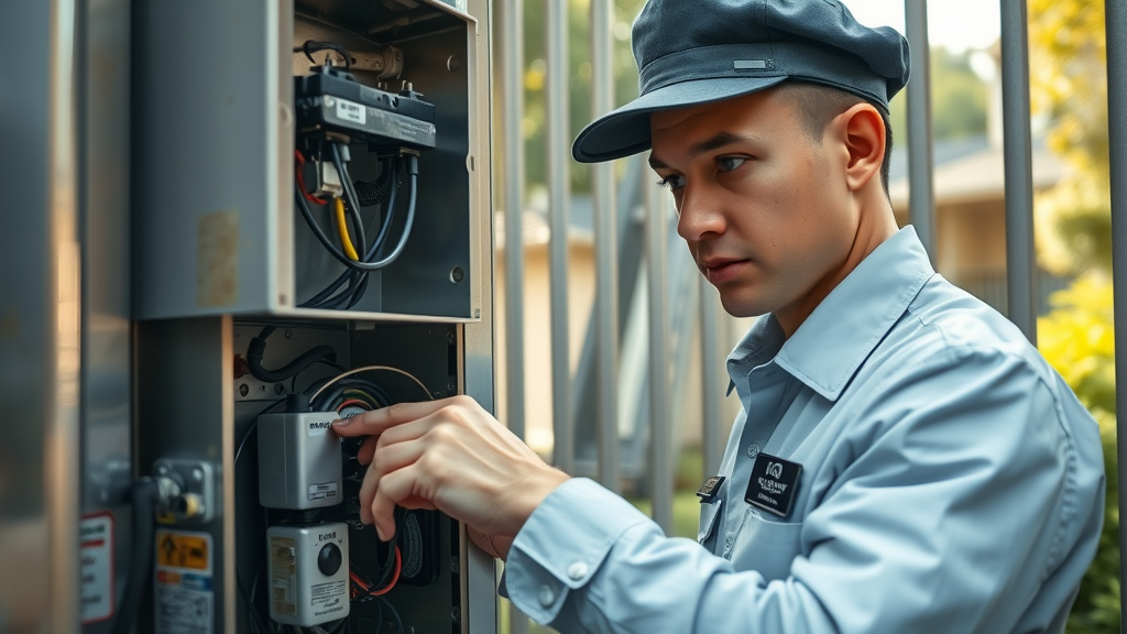 Technician repairing automatic gate motor for Palo Alto gate installation service.