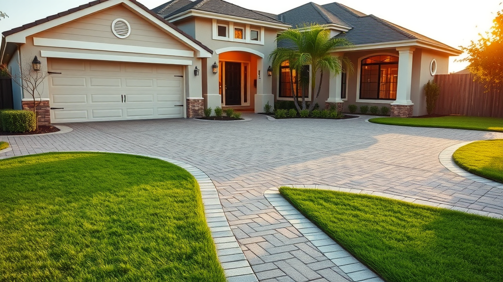 Modern home with pristine paver driveway and lush turf by paver installer in Richmond, California