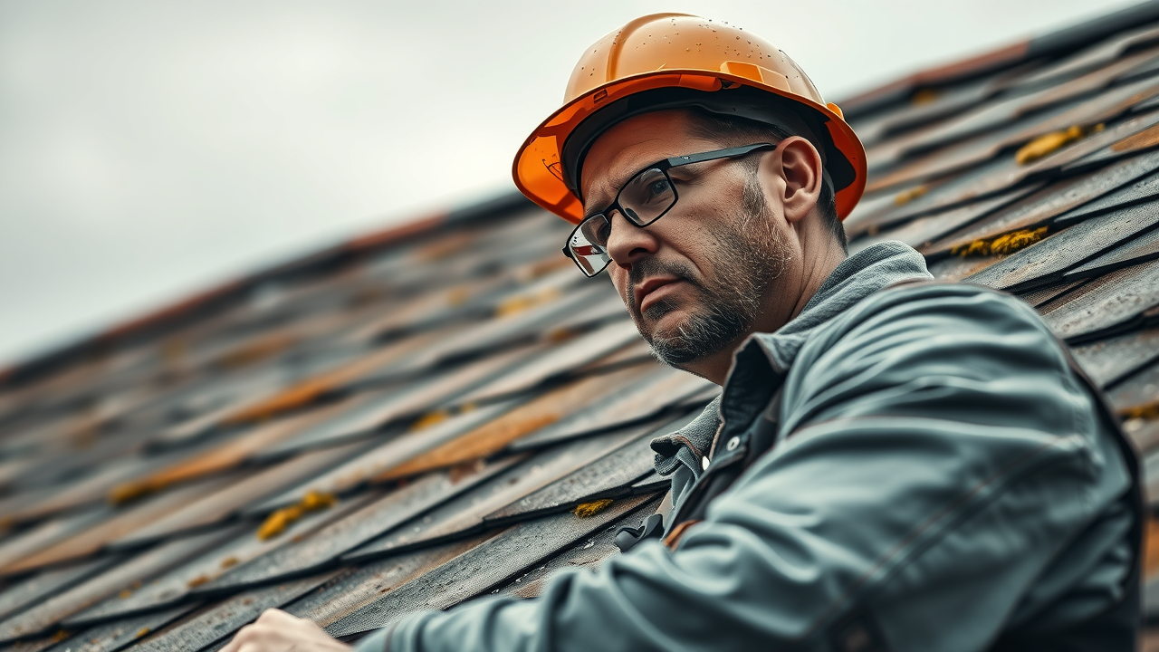 Roofer inspecting hidden roof storm damage for urgent repair needs