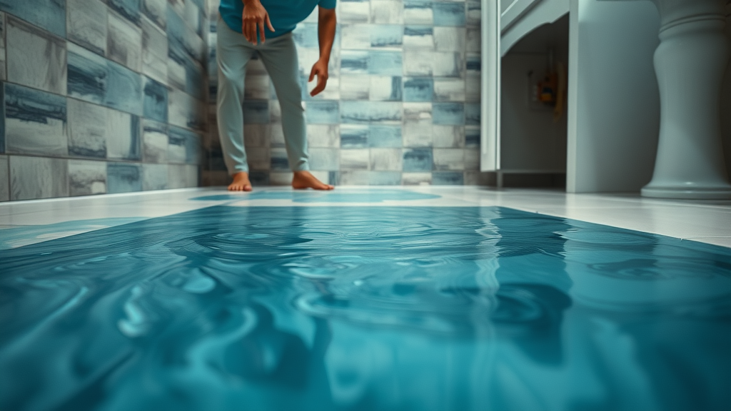 Water pooling on bathroom floor from diy plumbing gone wrong, homeowner worried, plumbing repair caution
