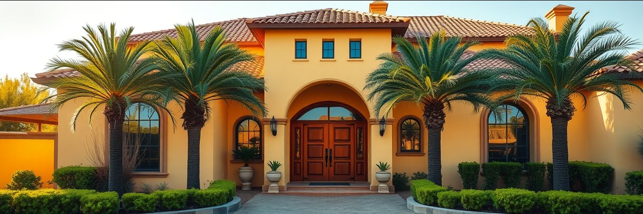 Mediterranean villa exterior showing terracotta roof after roof replacement services