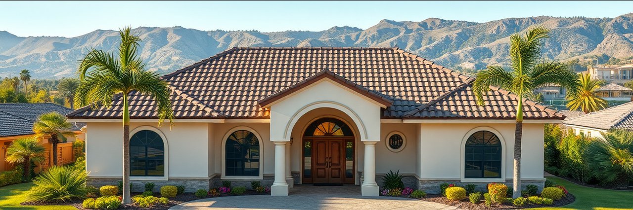 Modern home with seamless solar roofing solutions and lush palm landscaping