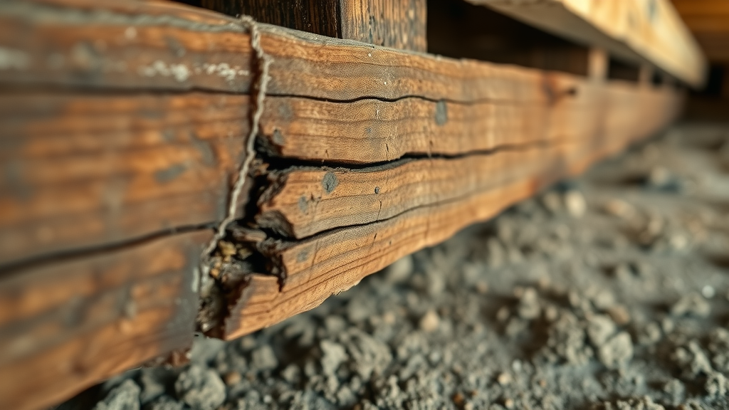 alarming close-up of termite damage on wooden support beam, termite control concerns
