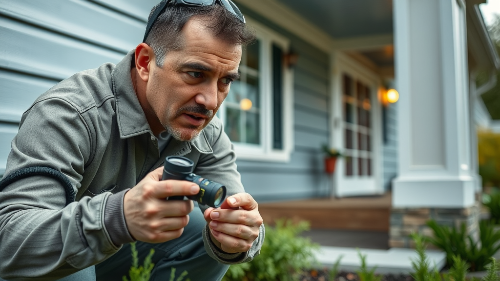 professional pest inspector checking house base for termite signs, termite inspection essentials