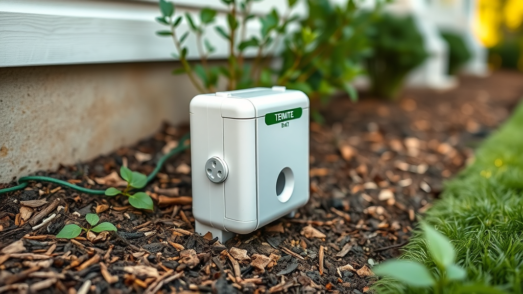termite bait station installation in garden bed, modern termite baiting for termite control
