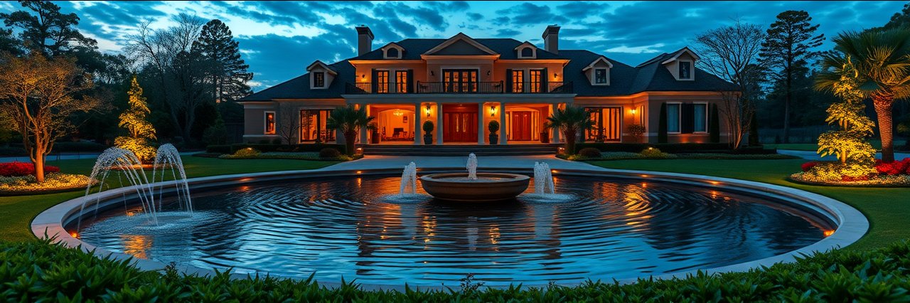 Elegant mansion with LED exterior lighting services in Richland Hills, Texas at dusk