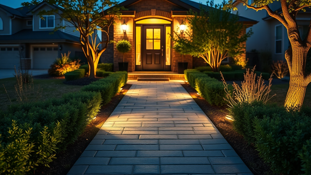 Safe, attractive LED-lit pathway at Richland Hills, Texas residence.