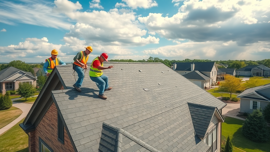 Roof replacement in Edmond OK with roofers installing new shingles on a home