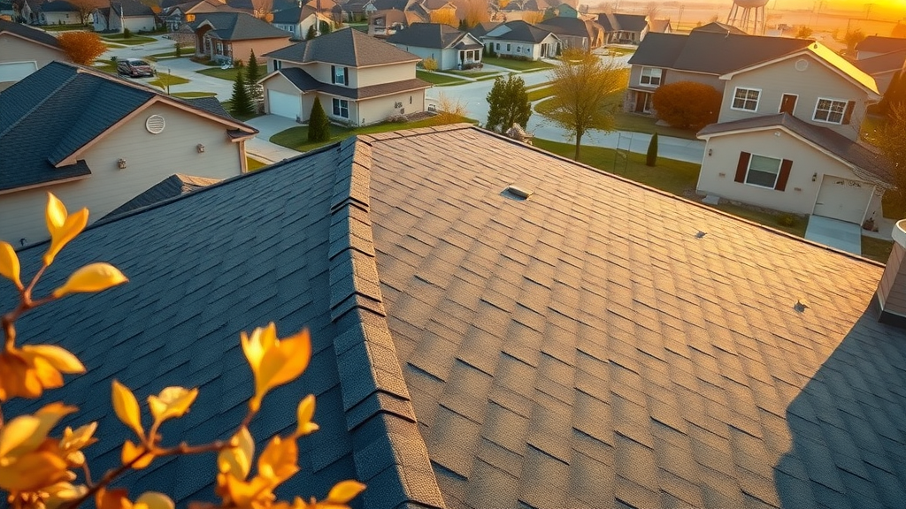 Newly replaced roof in Edmond OK glowing at sunset after roof replacement