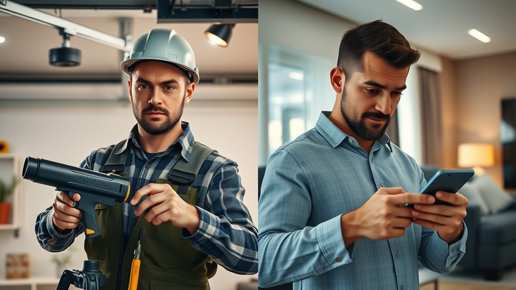 side-by-side professional installer and homeowner installing security cameras, security cameras, best security camera system