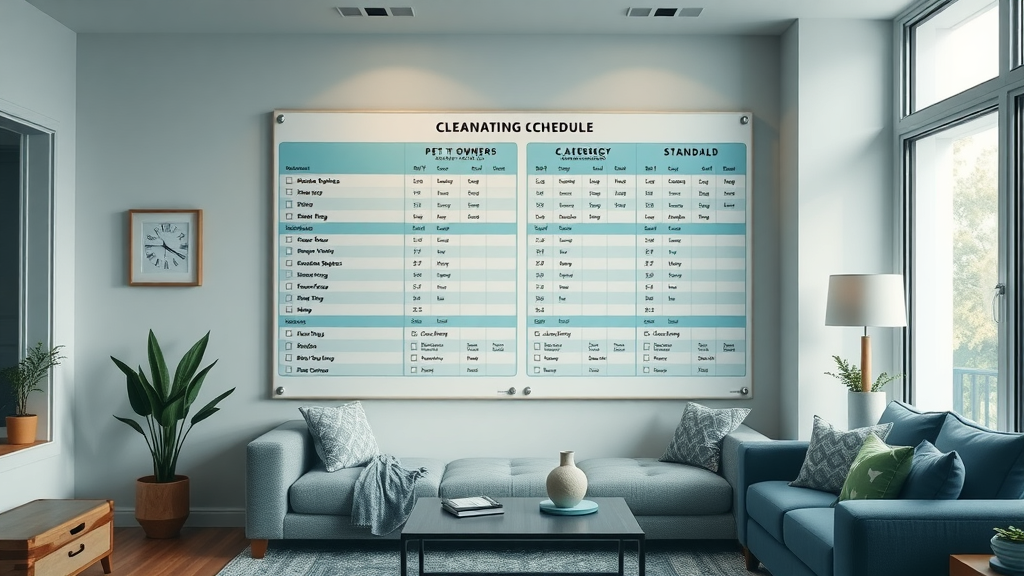 Infographic showing air duct cleaning schedules by household type: pet owners, allergy sufferers, standard families