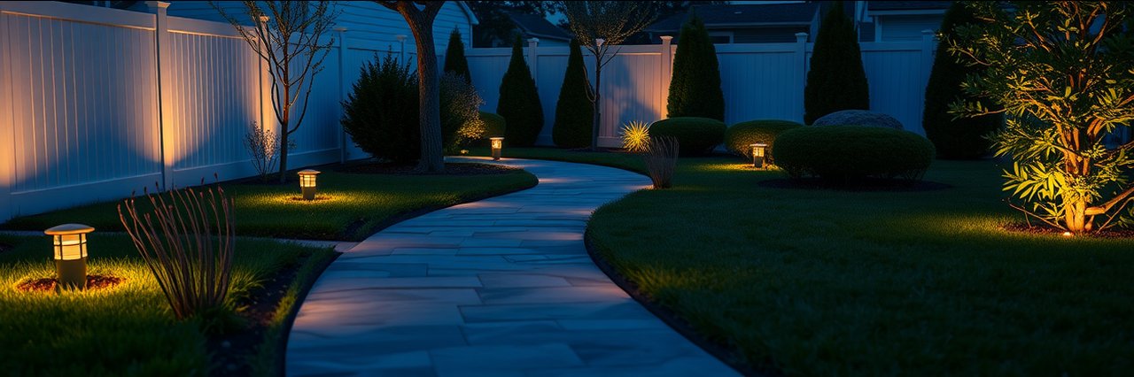 Evening walkway lighting shows why boat dock lighting in Jacksonville Beach, FL is important.