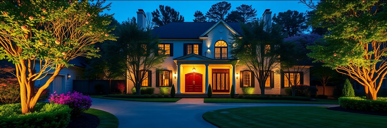 Does outdoor lighting make a difference for Charlotte, NC homeowners? Elegant home illuminated at dusk.