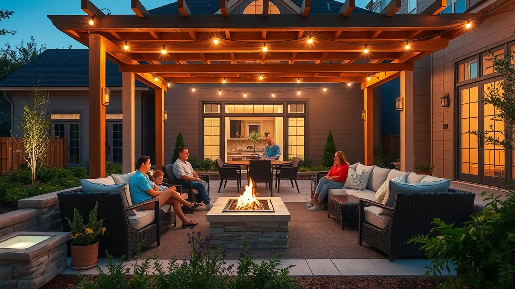 Charlotte NC backyard with outdoor lighting for safe family evening gatherings