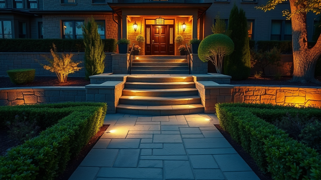 Safe Charlotte home entryway highlighted by strategic outdoor lighting design