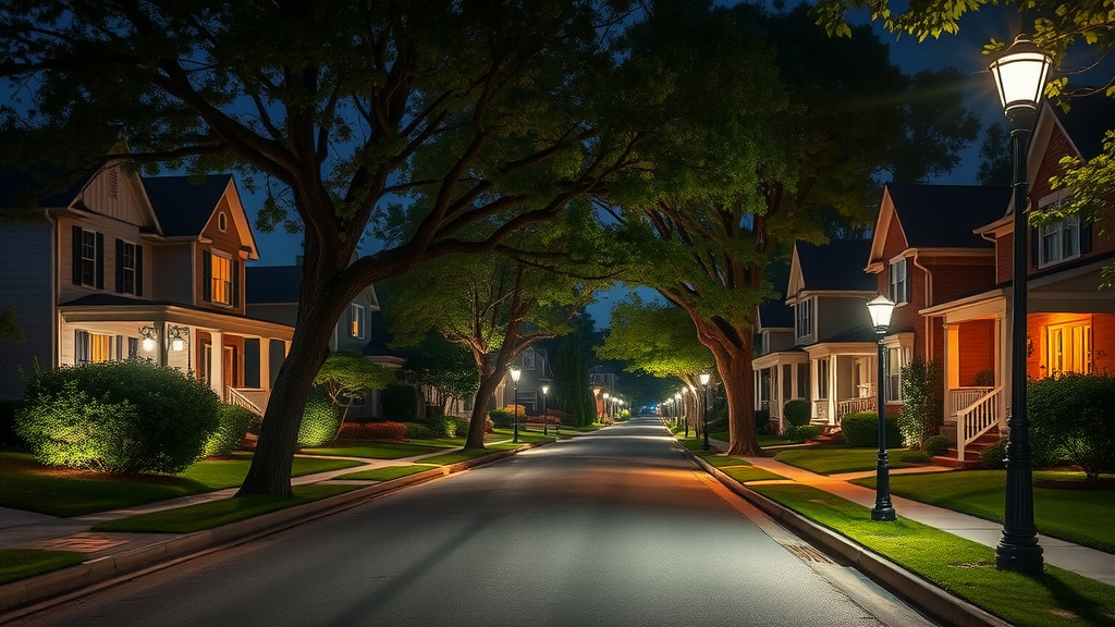 Charlotte neighborhood showing curb appeal with well-designed outdoor lighting