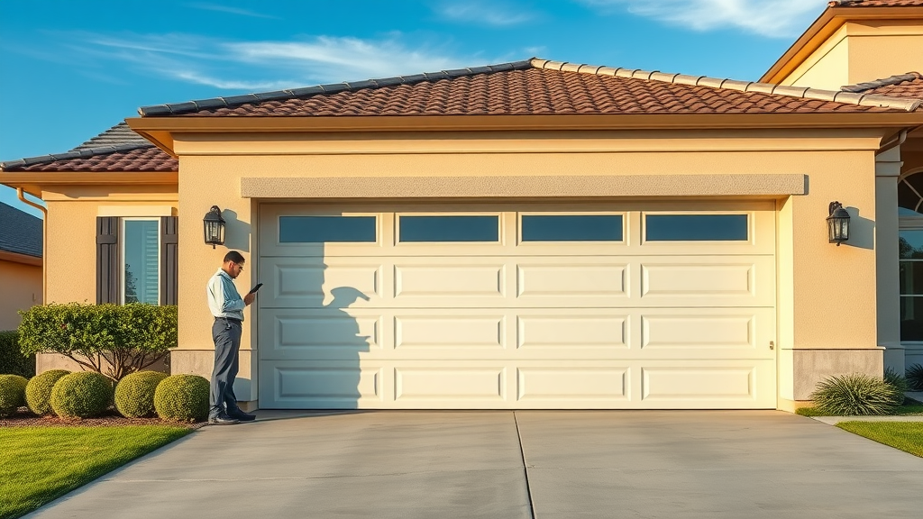 Technician repairing garage door at modern Santa Clara CA home