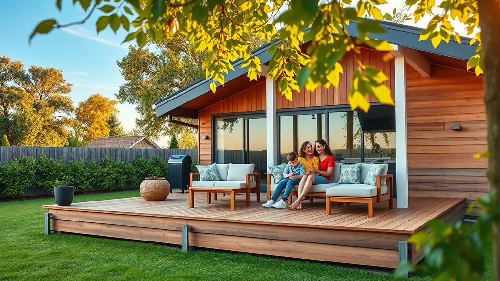 Custom deck building featuring a family enjoying a safe, modern backyard deck