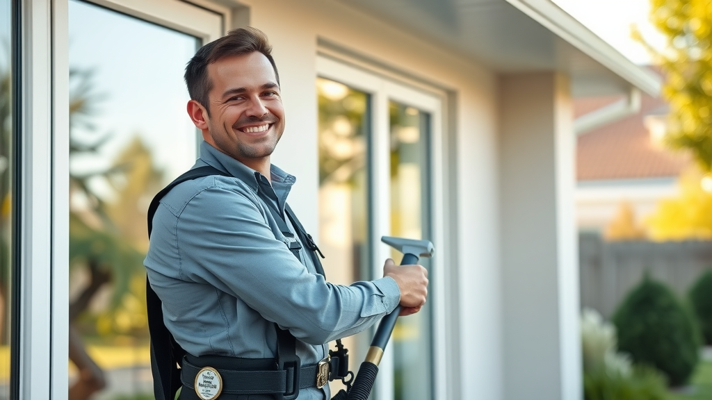 Professional licensed insured cleaner cleaning sparkling home windows safely