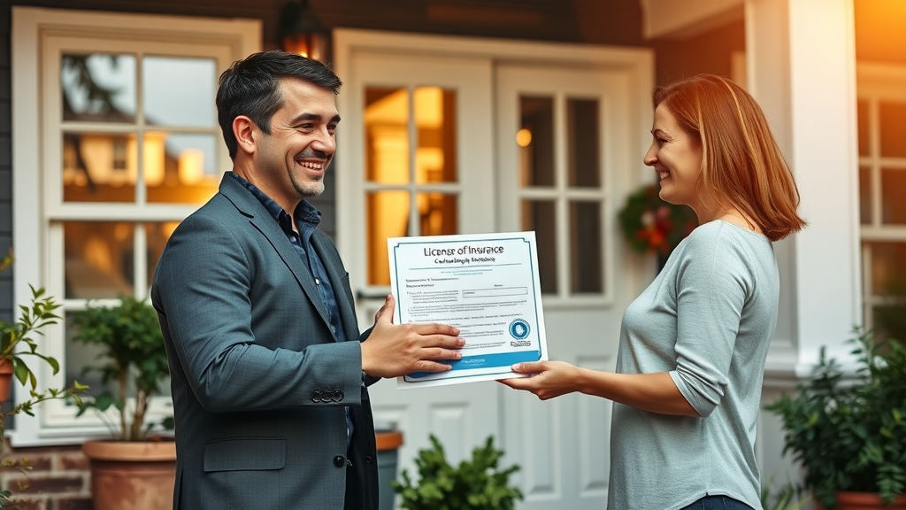 Licensed insured cleaner providing credentials to homeowner for peace of mind
