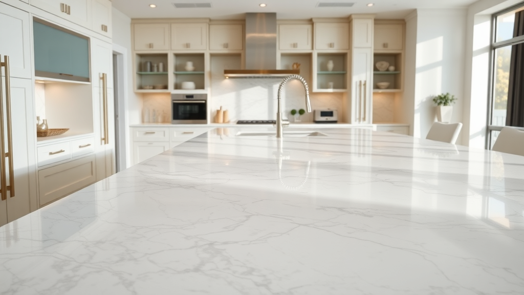 Modern kitchen with quartz countertops installation in Fairfax, VA, bright daylight