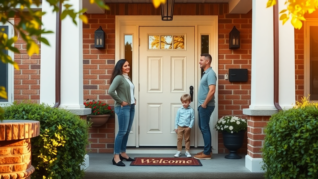 Family by new door from trusted installation company in Summit NJ