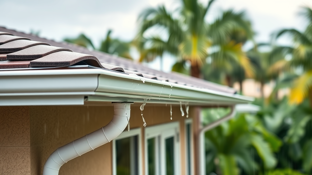 A modern home with expert gutter installation in Jacksonville, FL during rain.