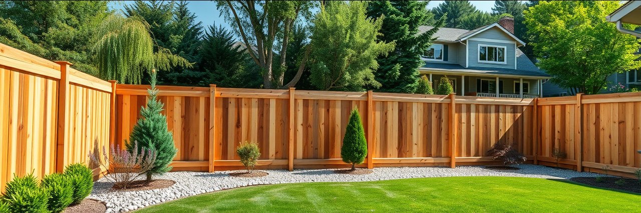 Residential privacy fences installation in Denver, Colorado showing new cedar fence and landscaping.