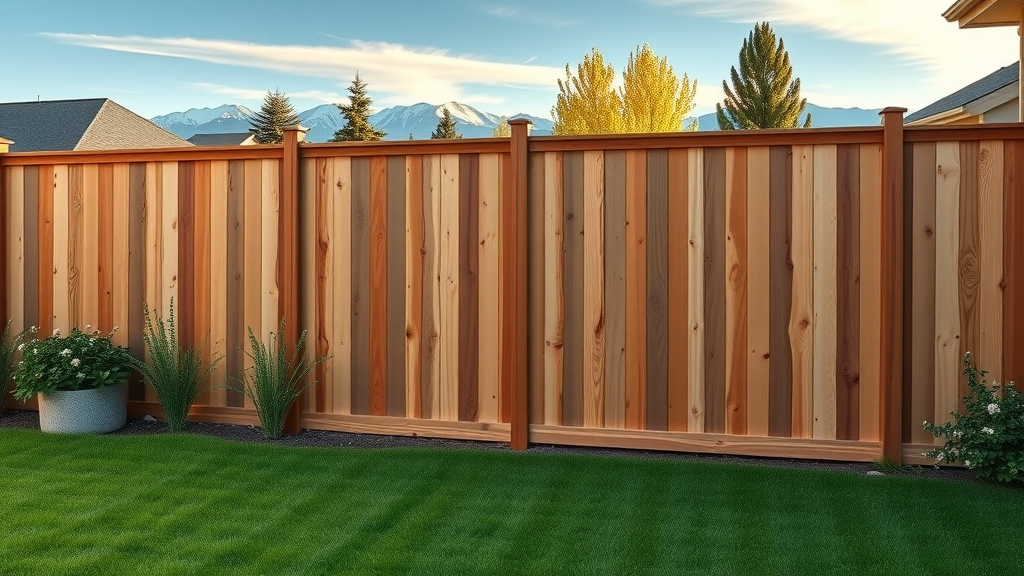 Freshly installed cedar privacy fence in Denver backyard with mountain view
