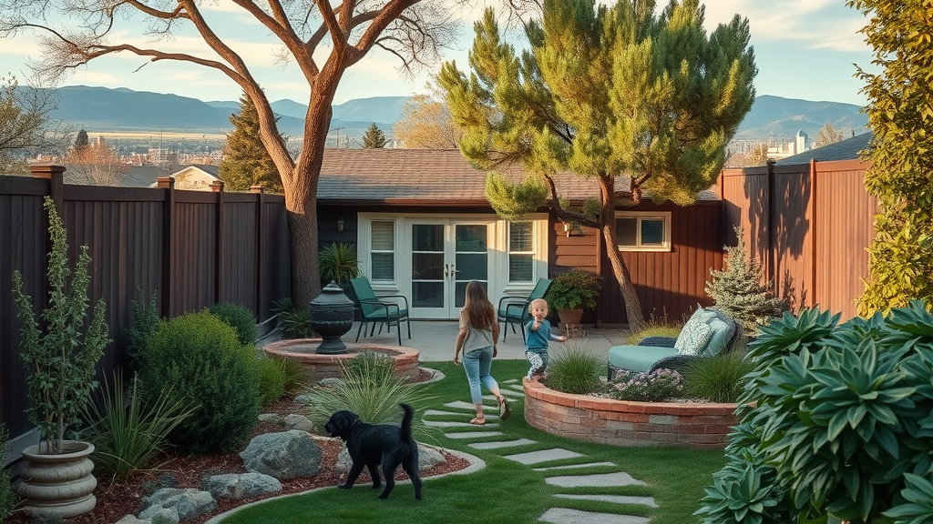 Secluded Denver backyard with family and privacy fence, safe and inviting