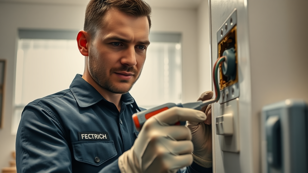 Houston electrician assessing urgent electrical damage for 24/7 repair service.