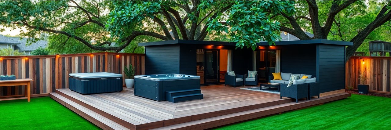 Modern custom deck with hot tub by a custom deck builder near Austin, TX