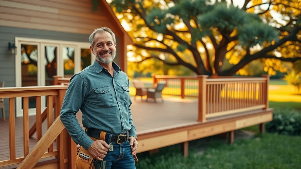 Custom-built cedar deck in Austin TX backyard with expert deck builder