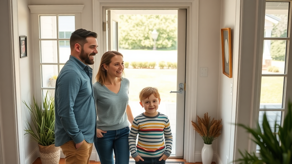 Family celebrating new door replacement solution in Medford home