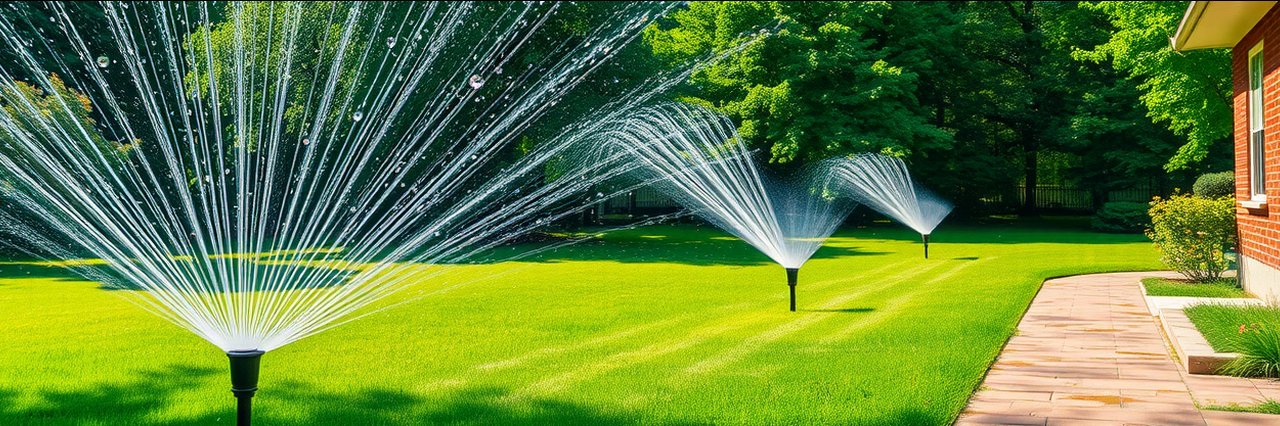 Residential sprinklers watering green lawn, trusted irrigation maintenance in Dallas