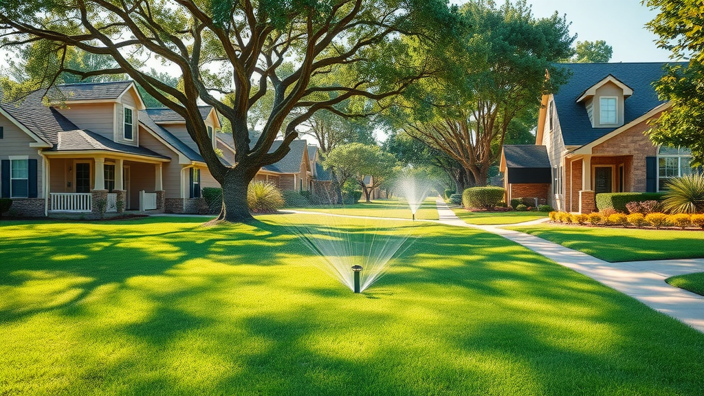 Vibrant Dallas TX neighborhood with professionally maintained irrigation systems