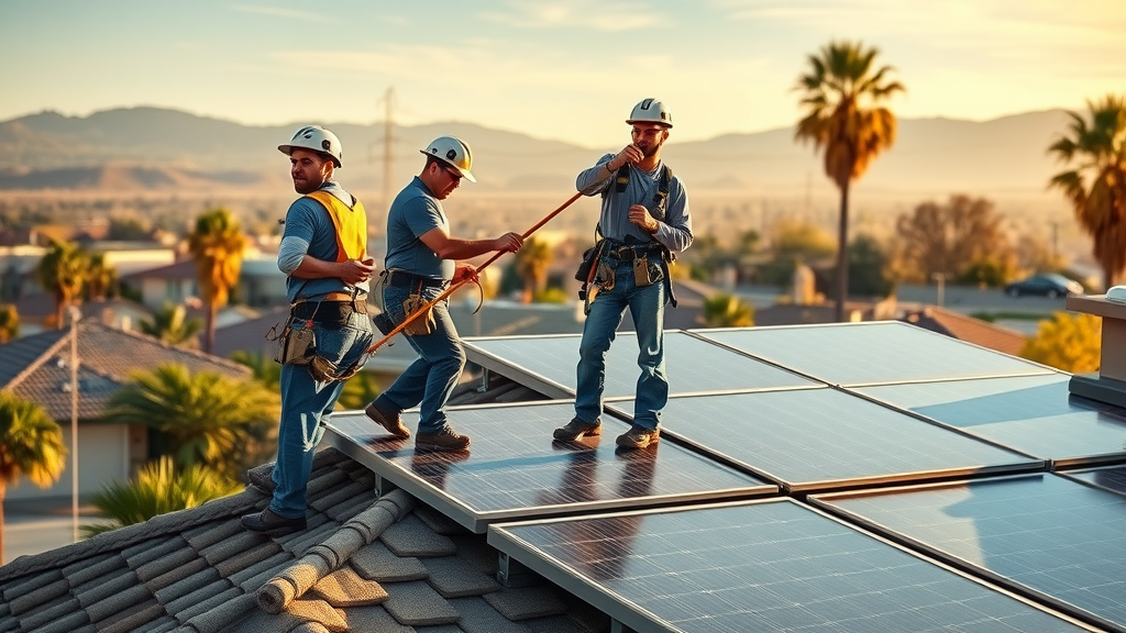 Certified Sunmade Roofing and solar Fresno electric experts installing panel