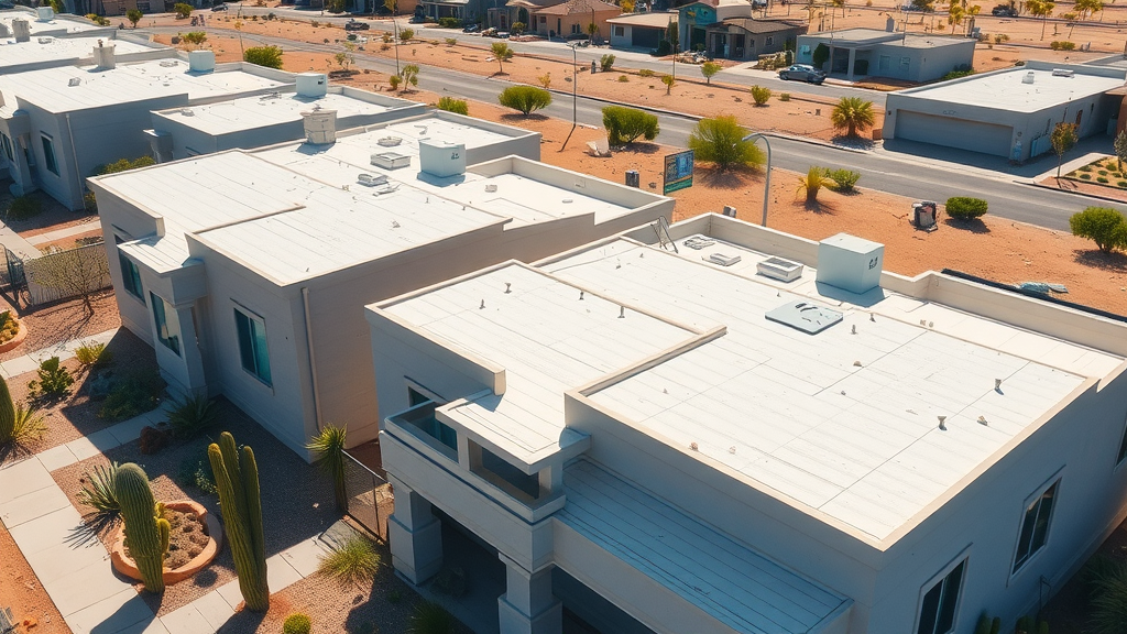 Phoenix neighborhood with new seamless foam roofs for leak-free living.