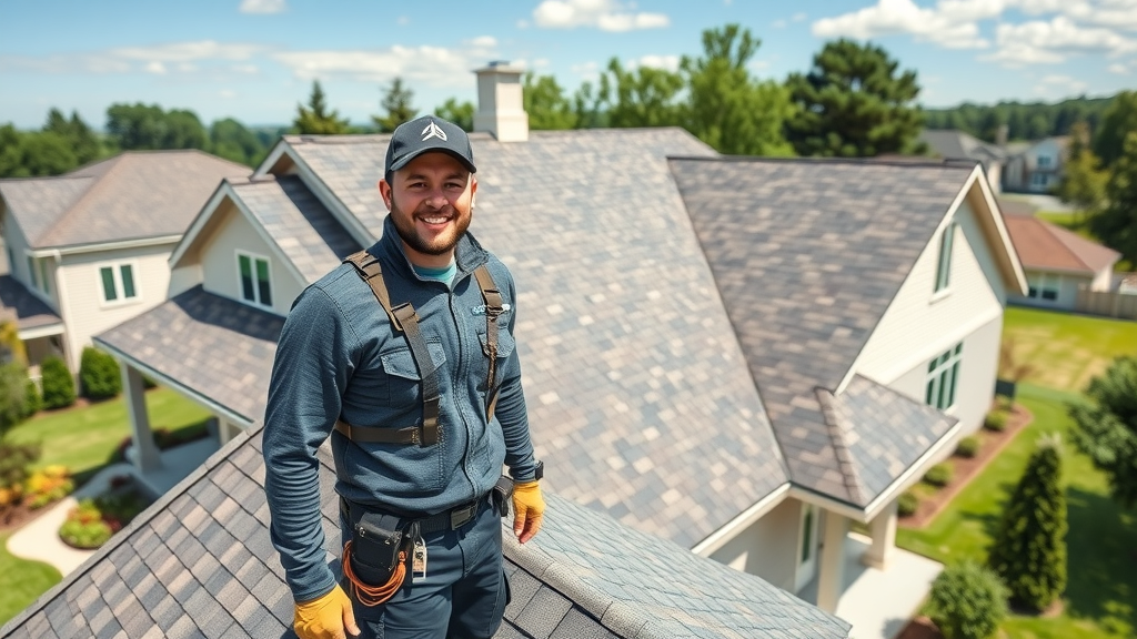 Expert roofer at Beard Roofing & Exteriors working on modern home roof